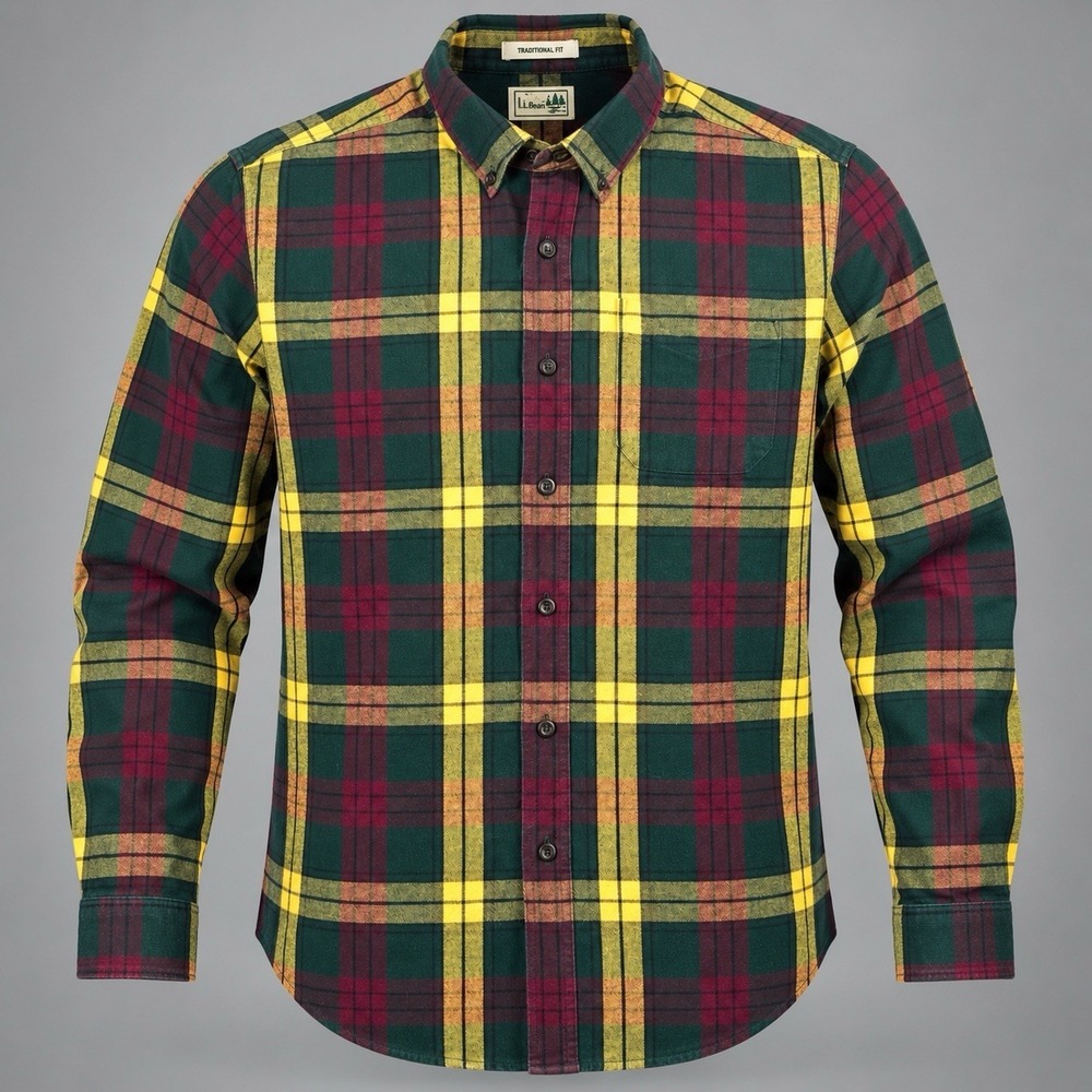 L.L.Bean Traditional Fit Plaid Flannel Button-Down Shirt Men's L Regular Cotton